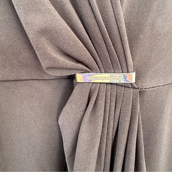 Michael Kors faux wrap midi  dress, sleeveless, v-neck, stretch jersey knit - Picture 12 of 17